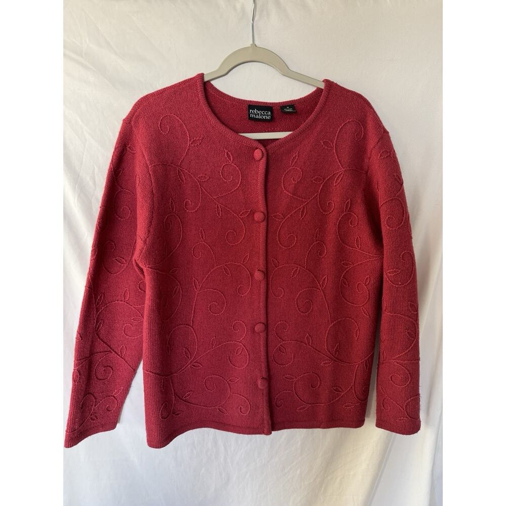 Rebecca Malone Women's Red Wool Cardigan Size M Made In Australia Vintage